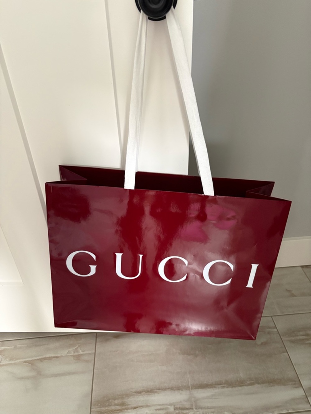 Gucci Burgundy Shopper Tote with White Handles 19x14